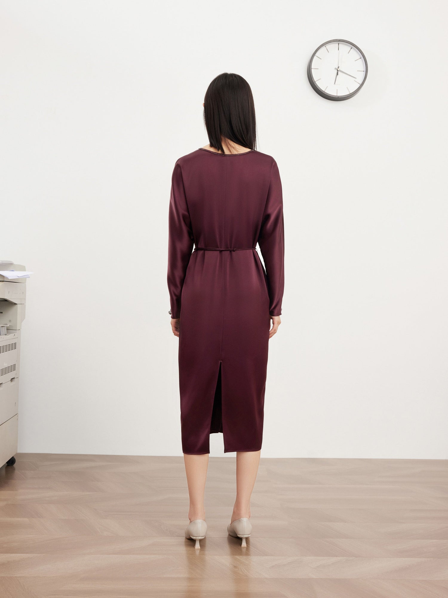 v neck high waist dress | Wine Red