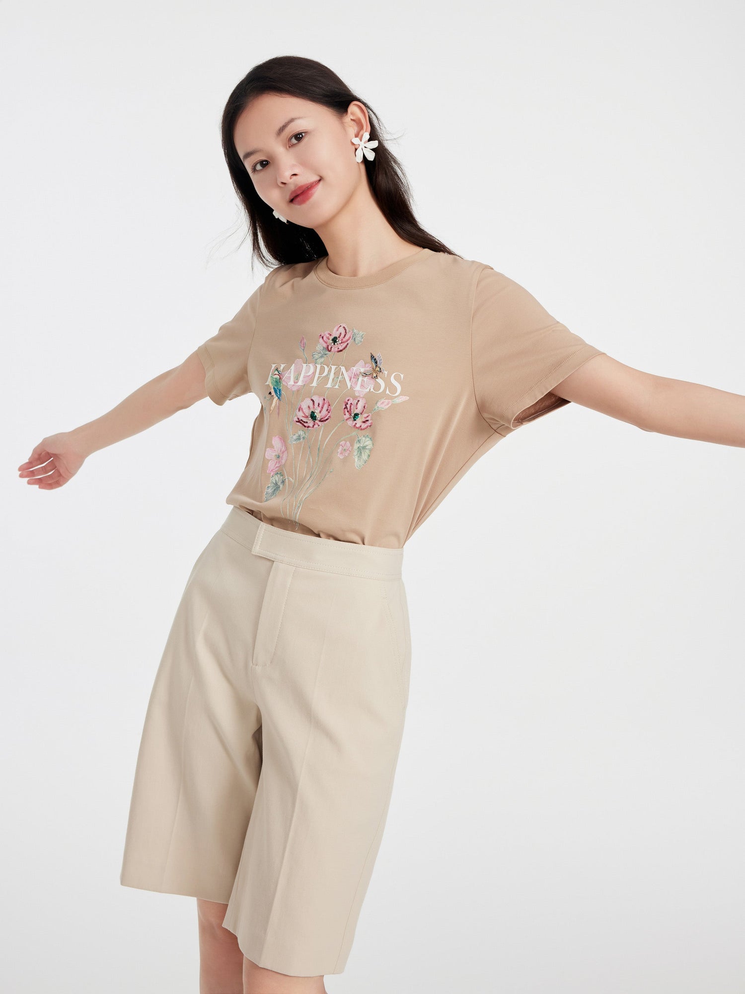 T-SHIRT With A Floral Design | Beige
