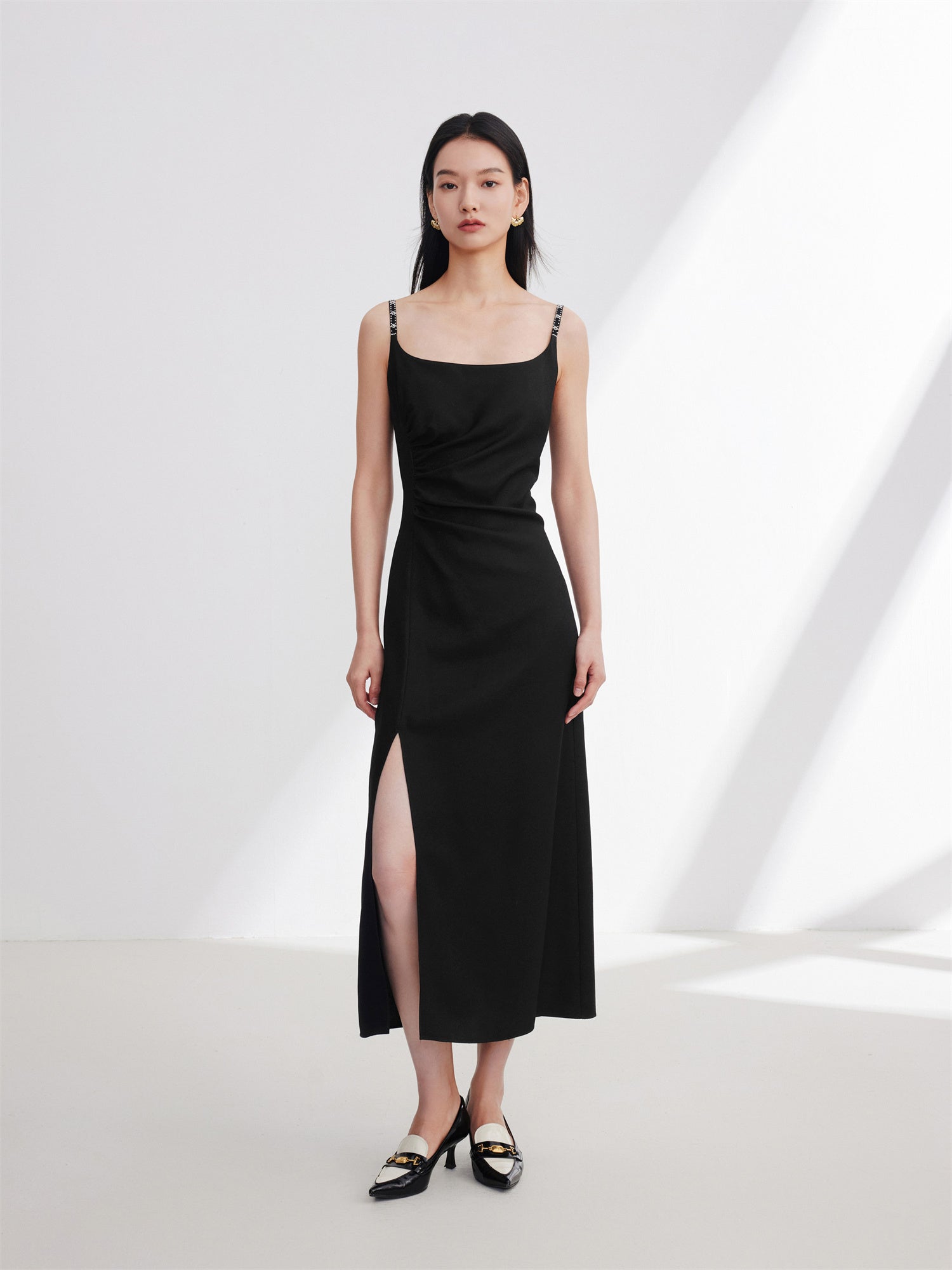 Midi Camisole Squarneck Dress | Black
