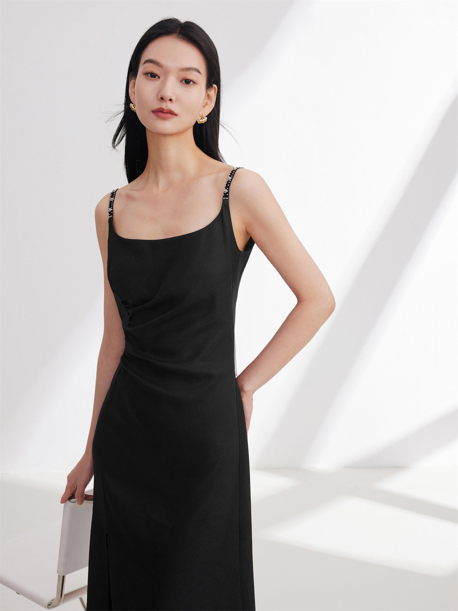 Midi Camisole Squarneck Dress | Black