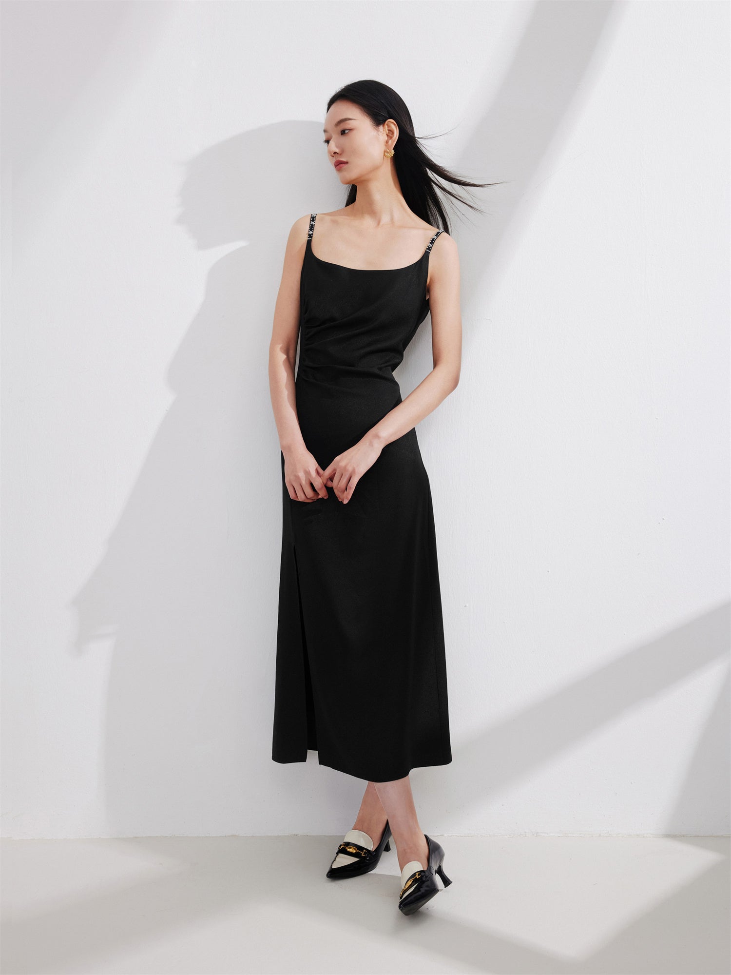 Midi Camisole Squarneck Dress | Black
