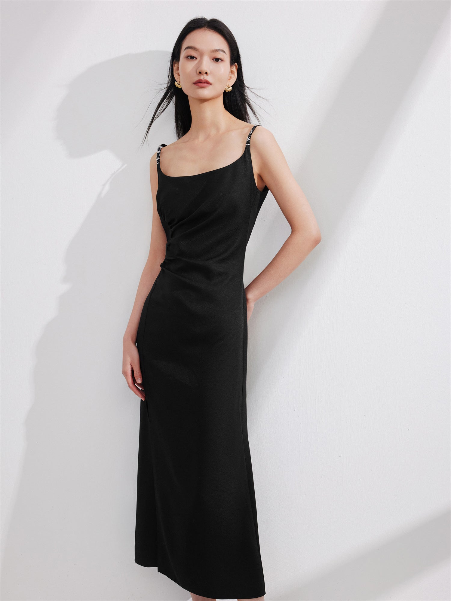 Midi Camisole Squarneck Dress | Black