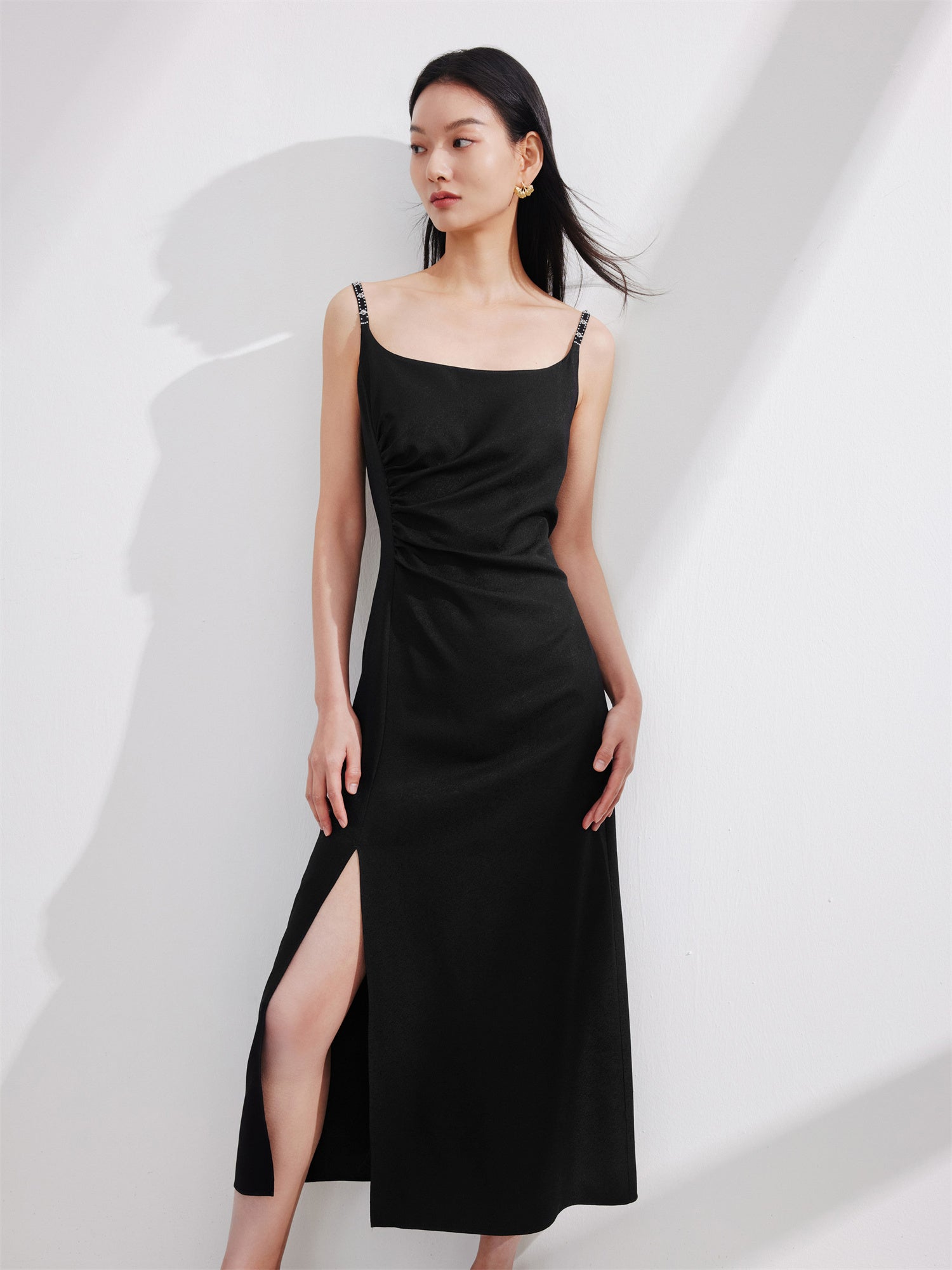 Midi Camisole Squarneck Dress | Black