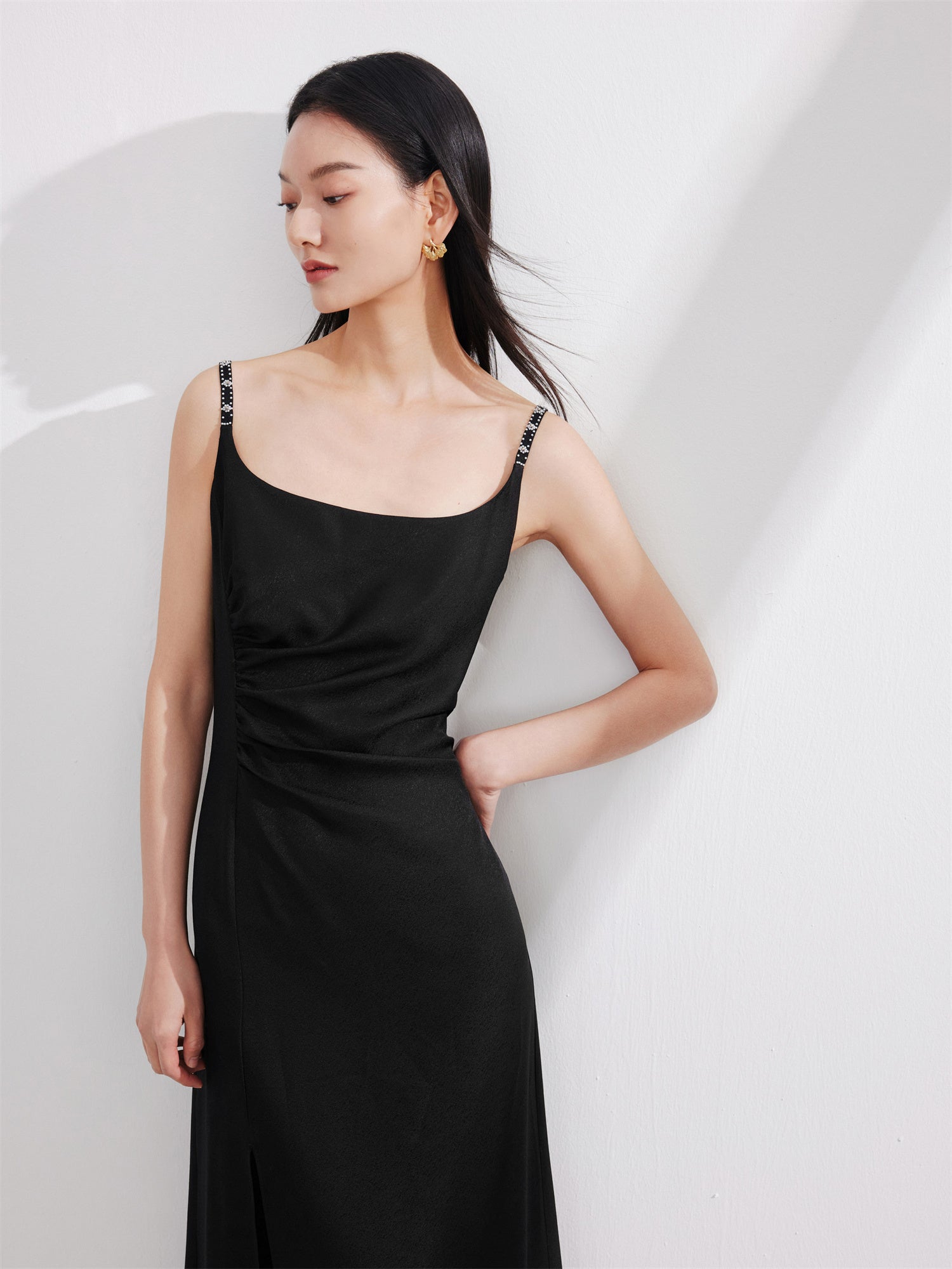 Midi Camisole Squarneck Dress | Black