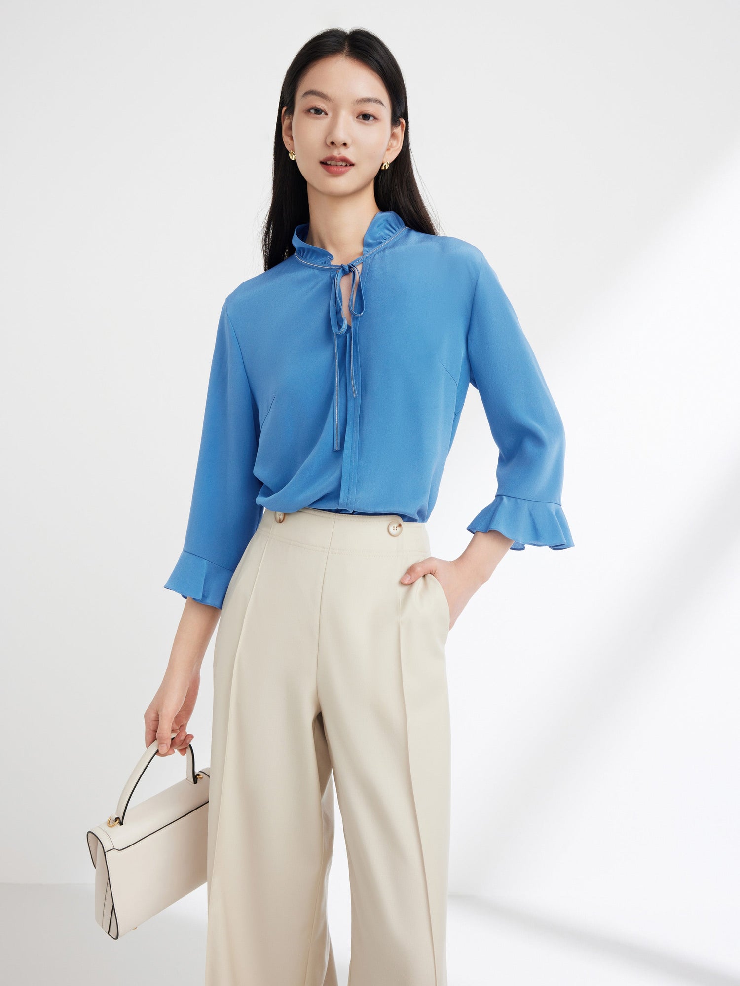 Silk Pleated Blouse | Blue