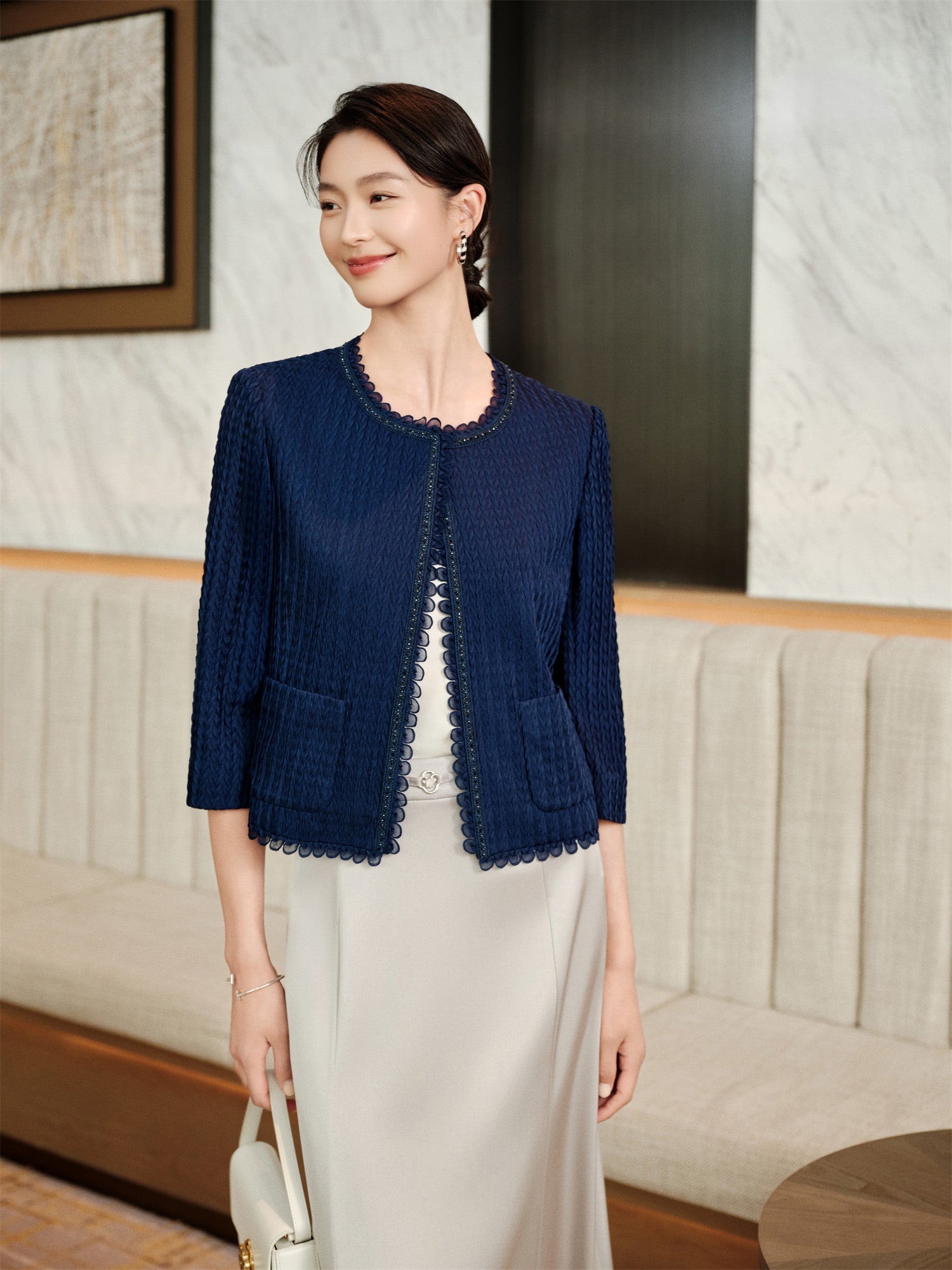 Lightweight Triacetate Short Jacket | Navy