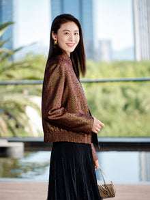 Innovative Stand-Collar Baseball Jacket | Brown