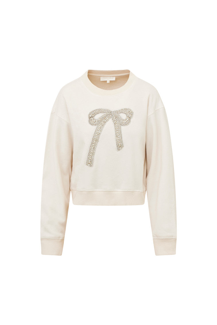 Rylan Bow-Embellished Fleece Pullover | Sugar Cookie