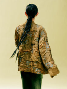 Chinese Style Gold Thread Jacquard Front-Closure Jacket | Green