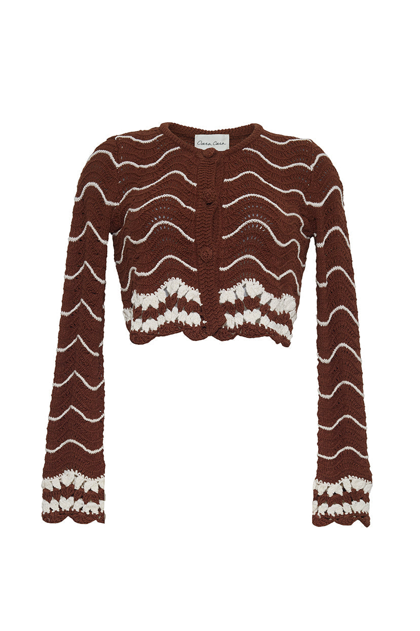 Jolene Cardigan | Brown Ivory Wave Multi Crochet