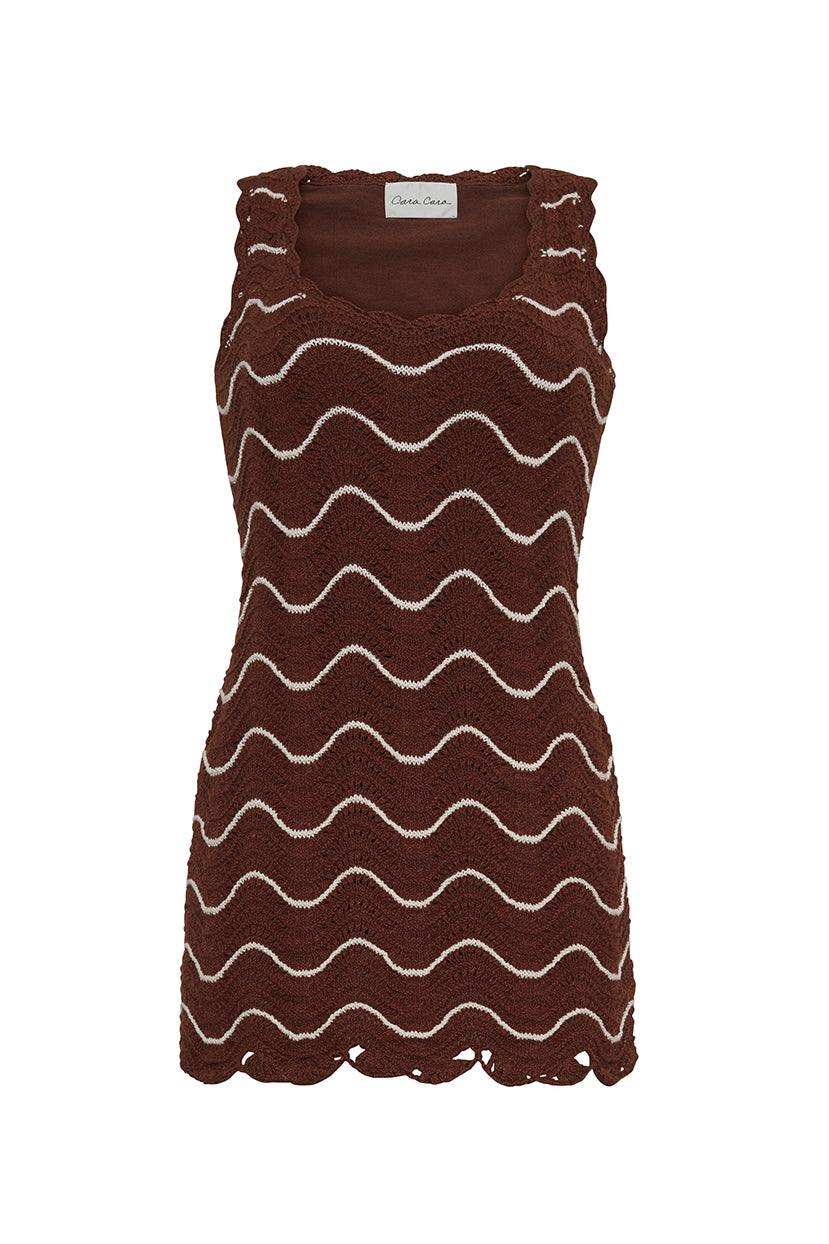 Orel Mini Dress | Brown Ivory Wave Multi Crochet