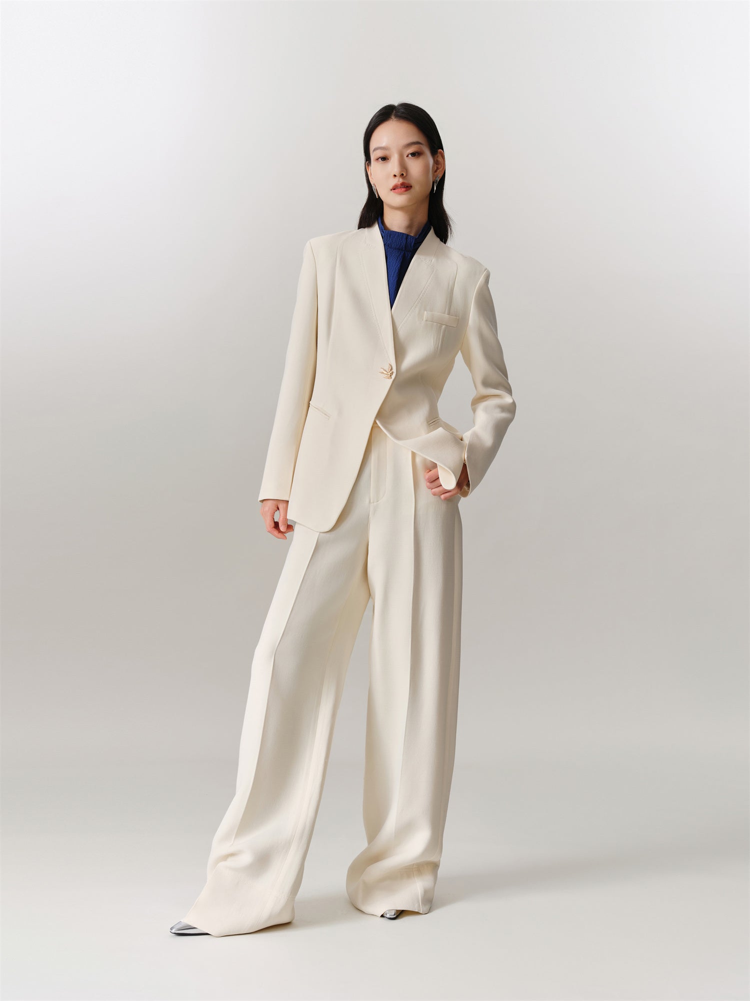 Mulberry Silk Wool Straight Pants | Beige