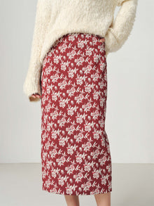 Jacquard Midi pencil Skirt | Red