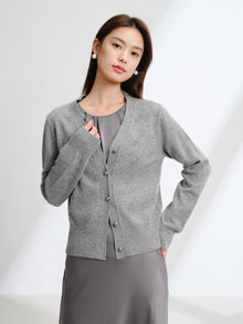 Wool Cashmere V-Neck Sequin Knit Cardigan | Grey