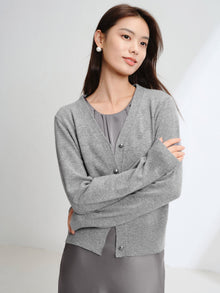 Wool Cashmere V-Neck Sequin Knit Cardigan | Grey