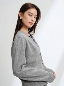 Wool Cashmere V-Neck Sequin Knit Cardigan | Grey