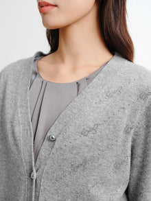 Wool Cashmere V-Neck Sequin Knit Cardigan | Grey