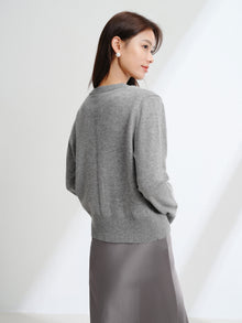 Wool Cashmere V-Neck Sequin Knit Cardigan | Grey
