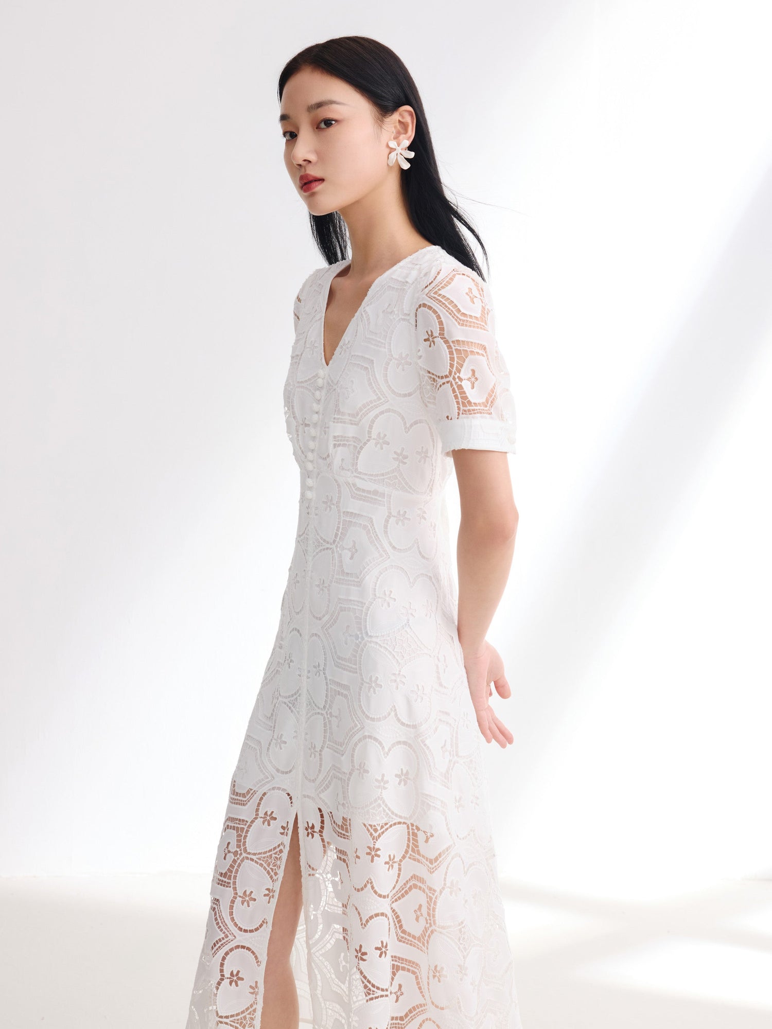 V-Neck Dress | White