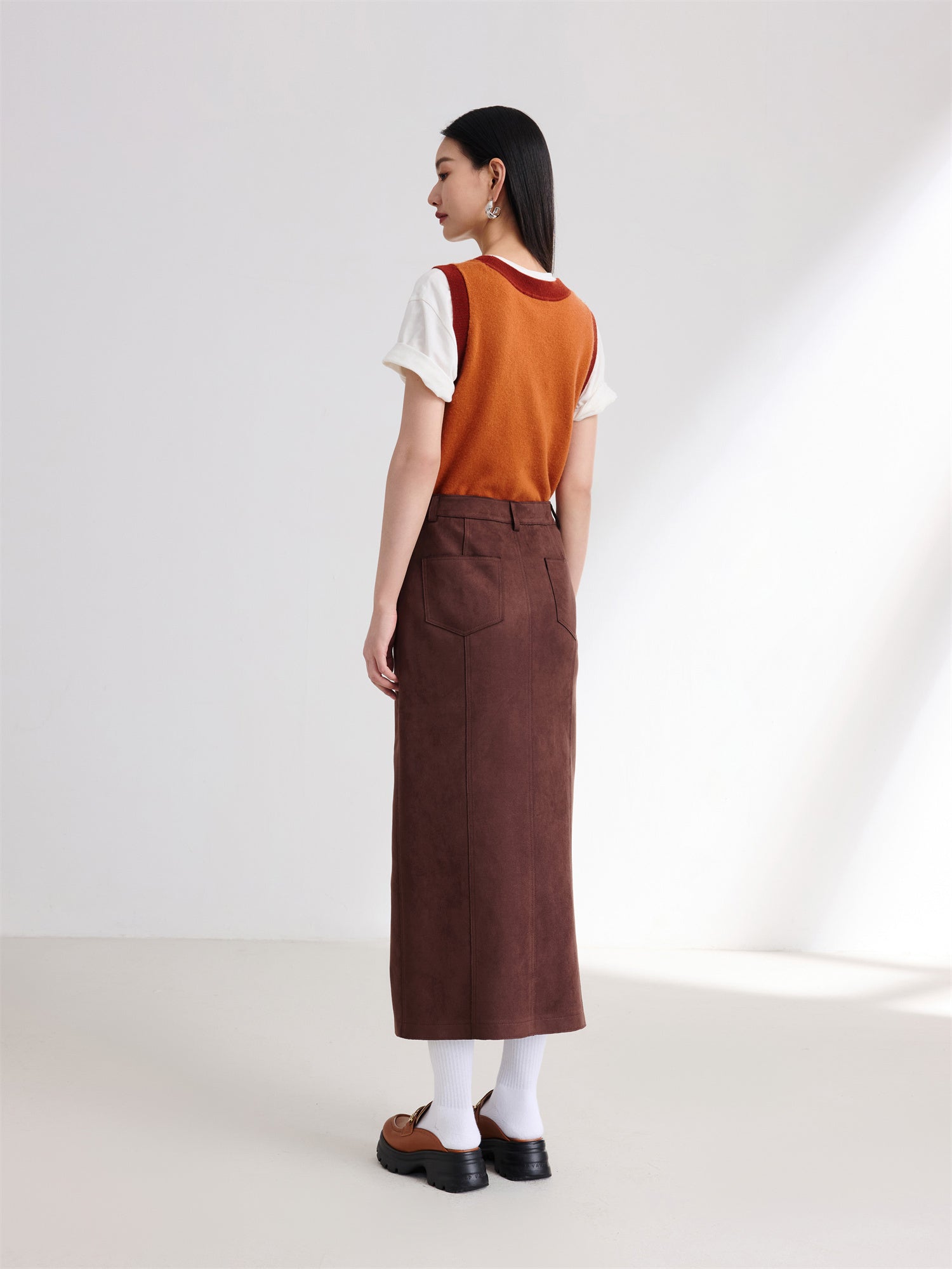 Pocket Style Maxi Skirt | Brown