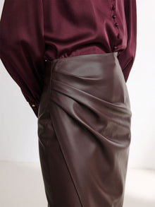 Leather Skirt with split | Brown