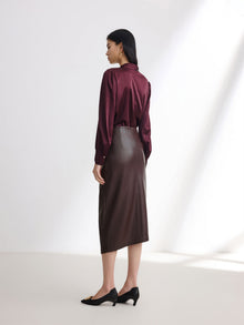 Leather Skirt with split | Brown