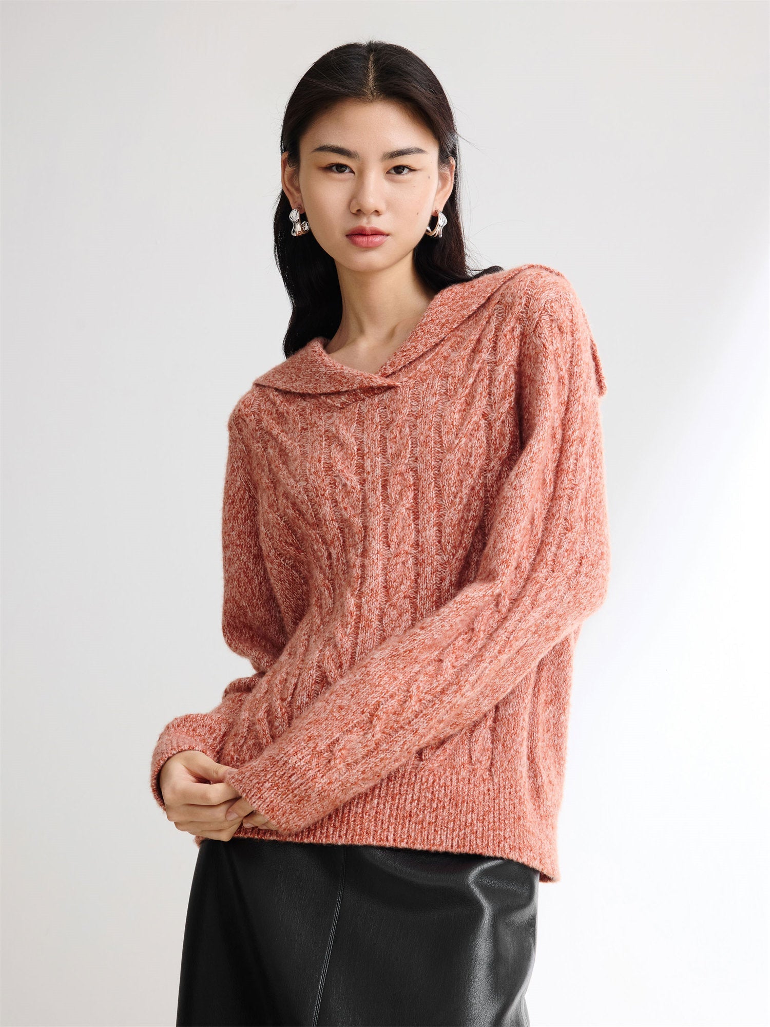 Cable Knit Pullover | Orange