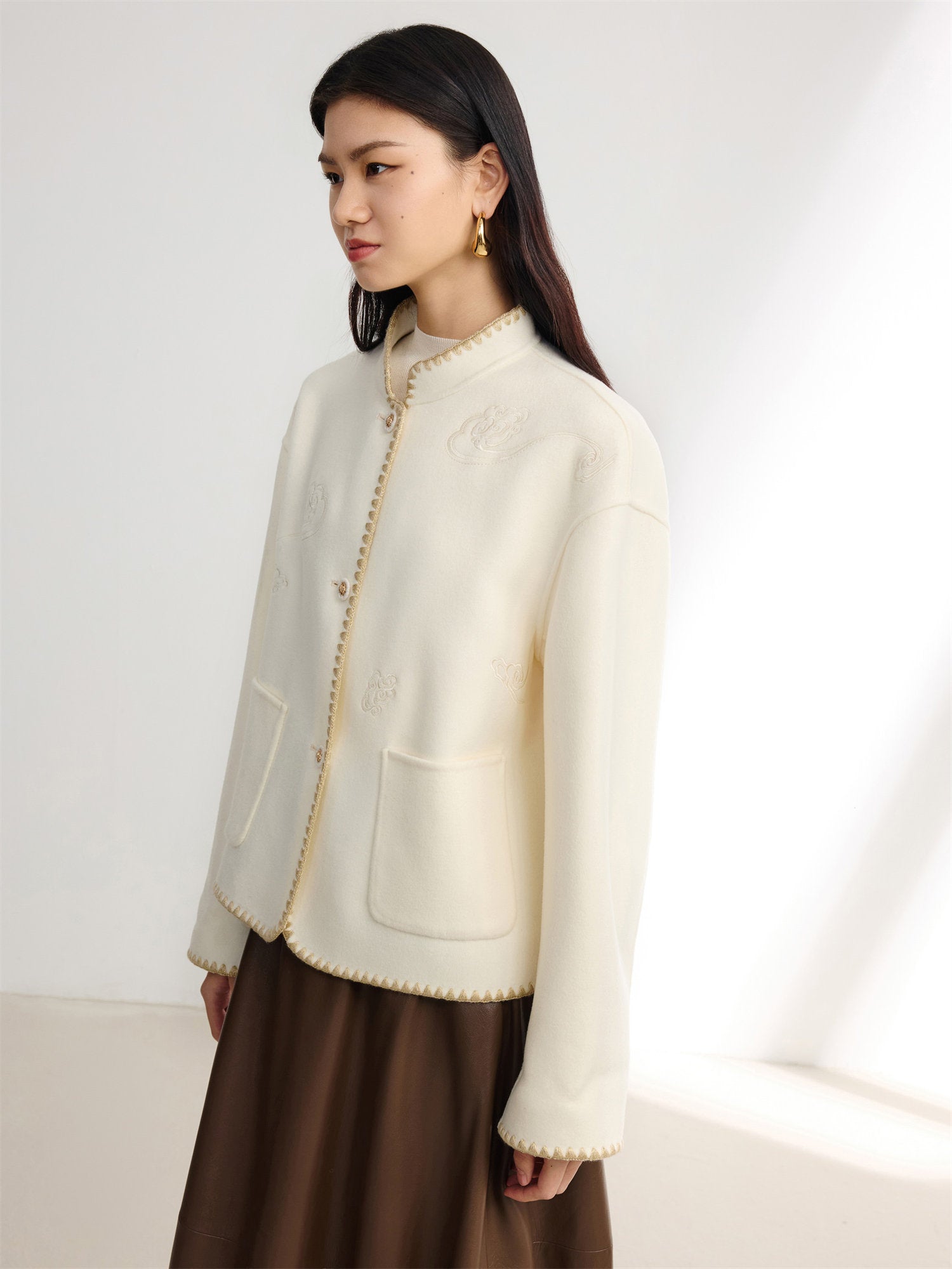 Wool Stand Collar Coat | Beige
