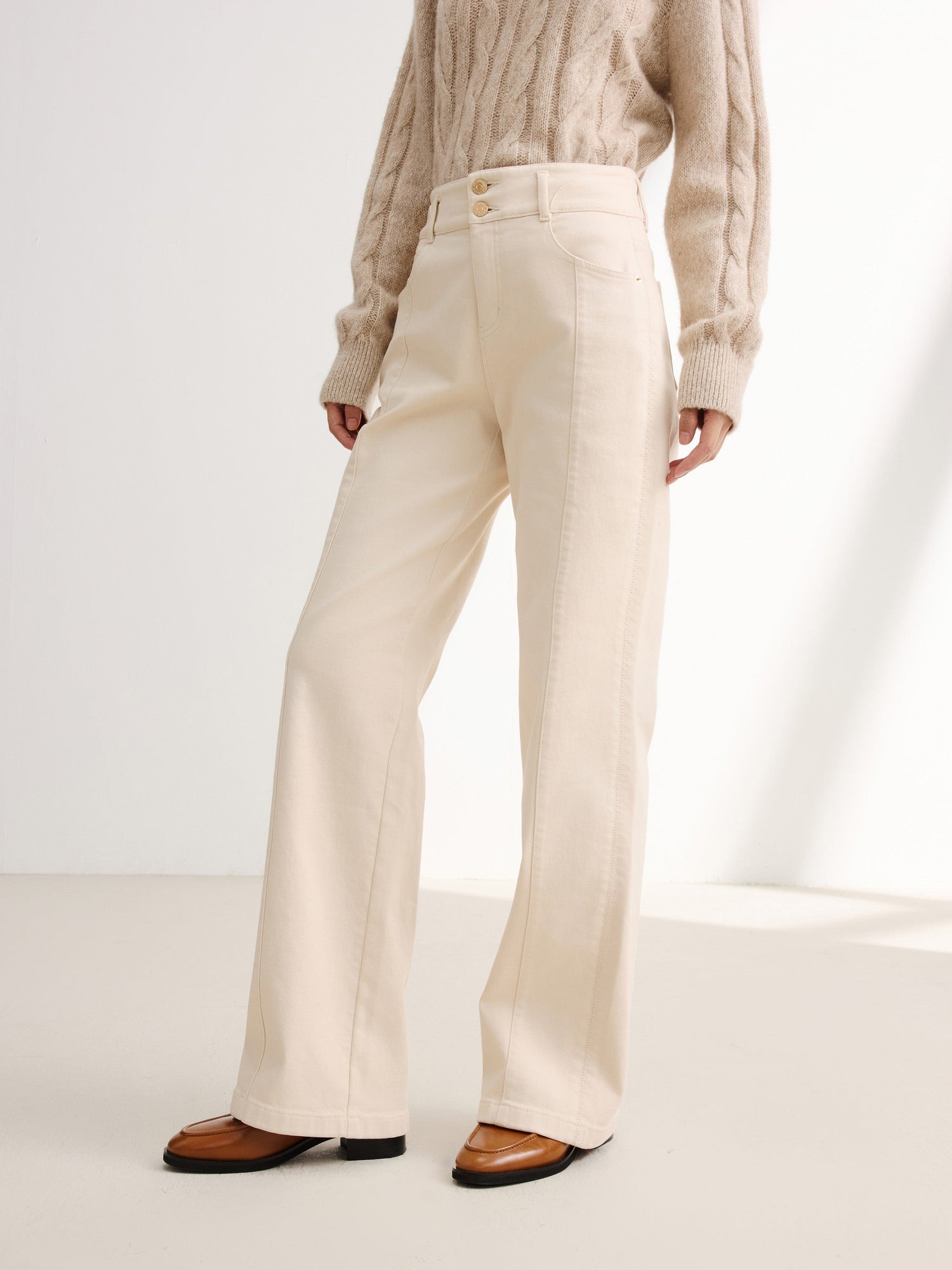 High-Waisted Wide-Leg Jean | Beige