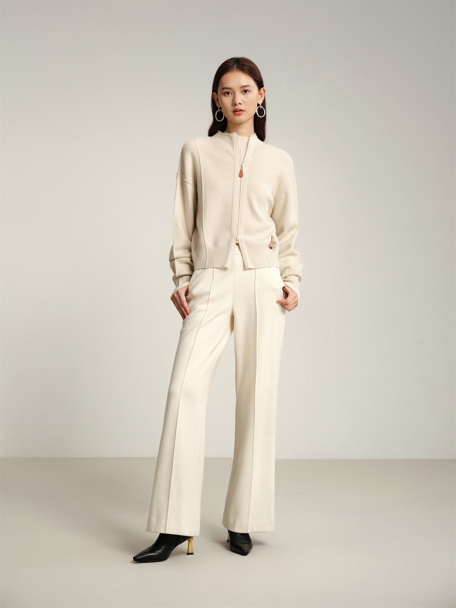 Batwing Sleeve Zippered Jacket | White