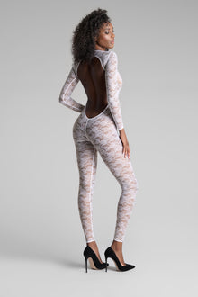 Long Sleeve Open Back Jumpsuit - Flashback | White