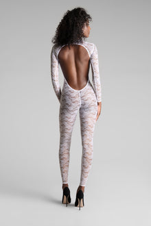 Long Sleeve Open Back Jumpsuit - Flashback | White