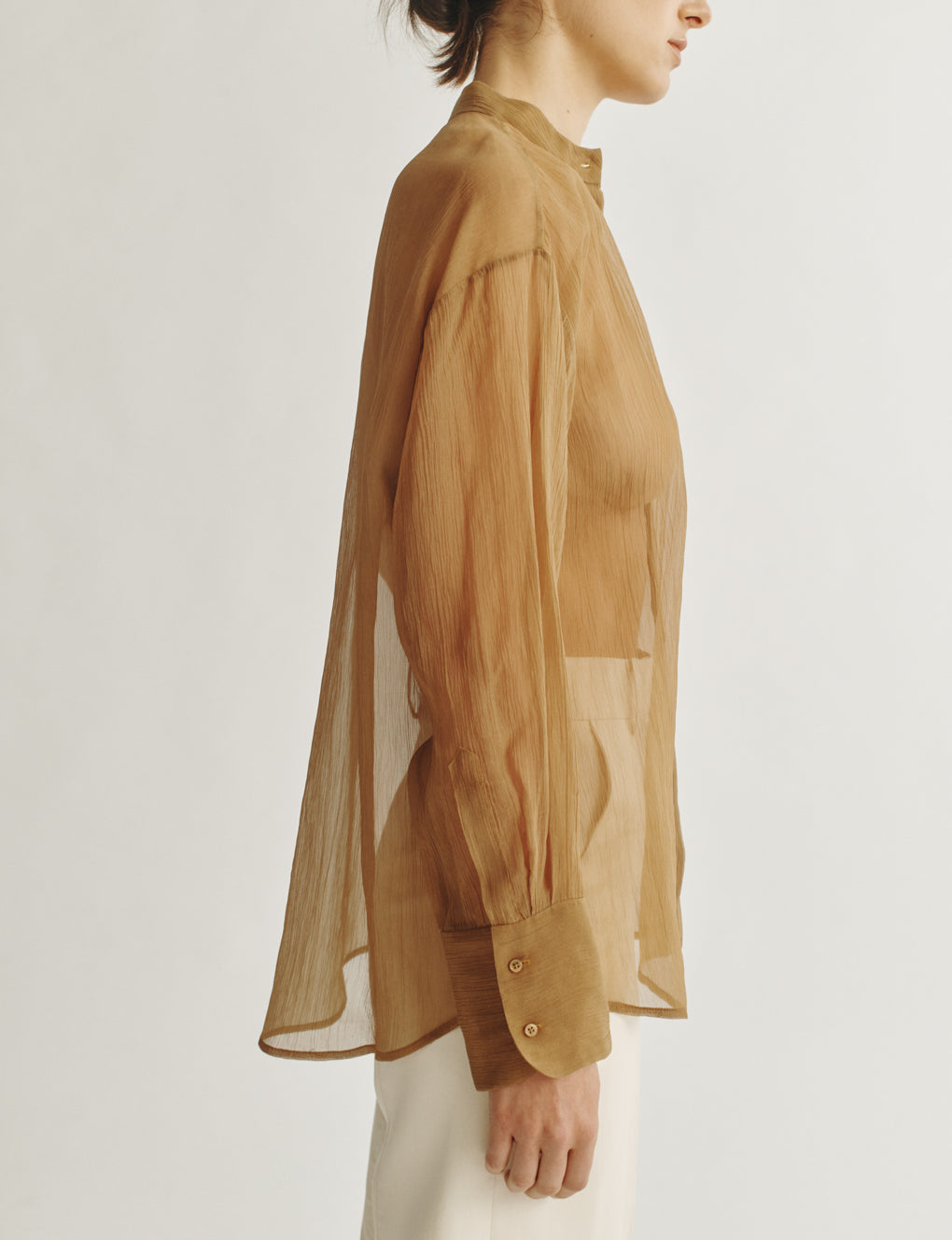 Womens | The Oversized Shirt in Starched Chiffon | Bronze