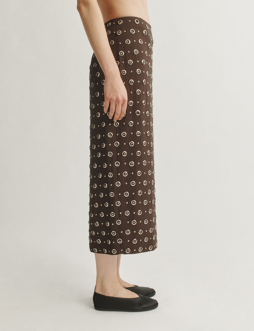 Womens | The Pencil Skirt in Embroidered Crepe | Espresso