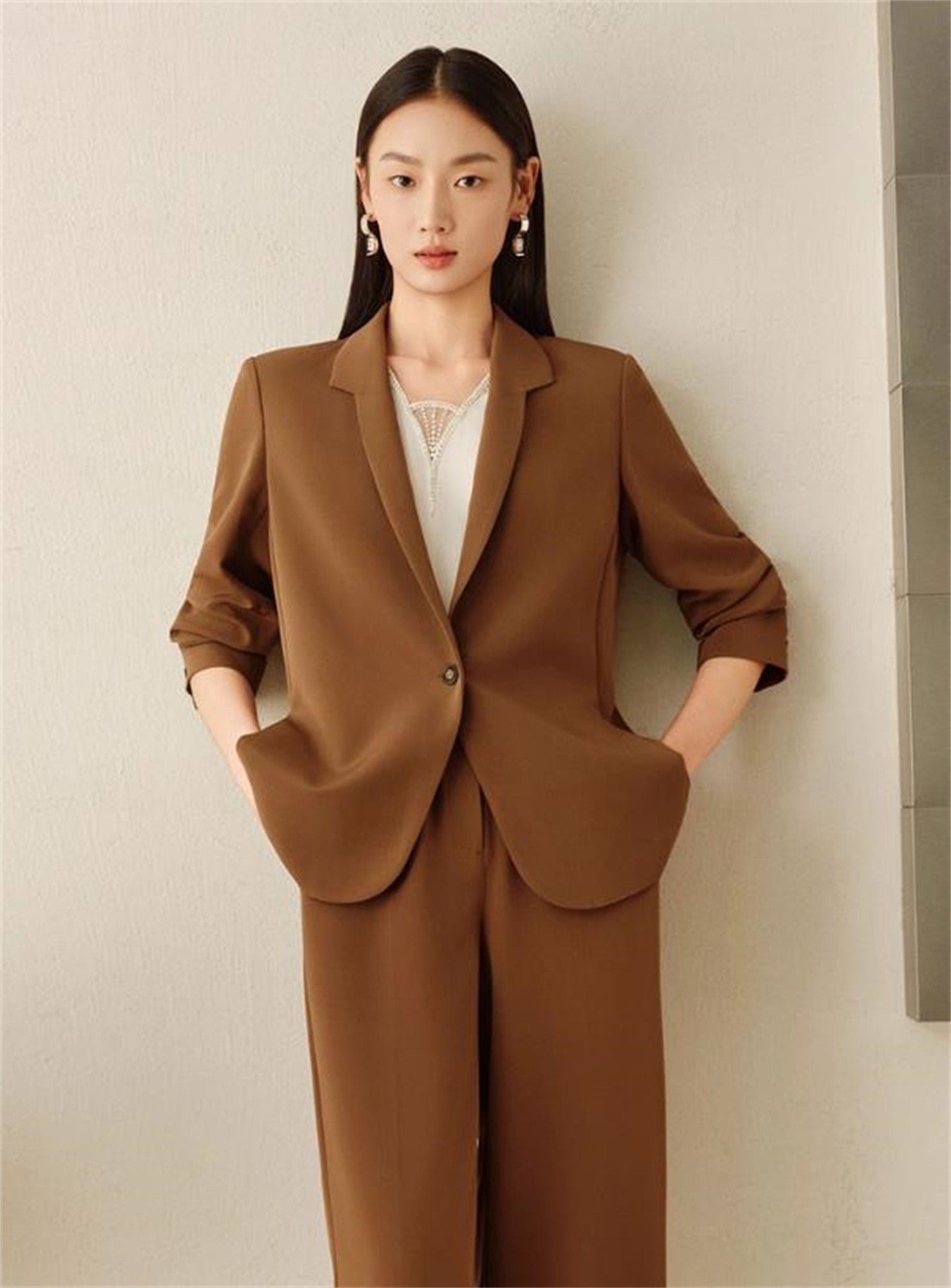 Silk Waist-Fitted Jacket | Brown