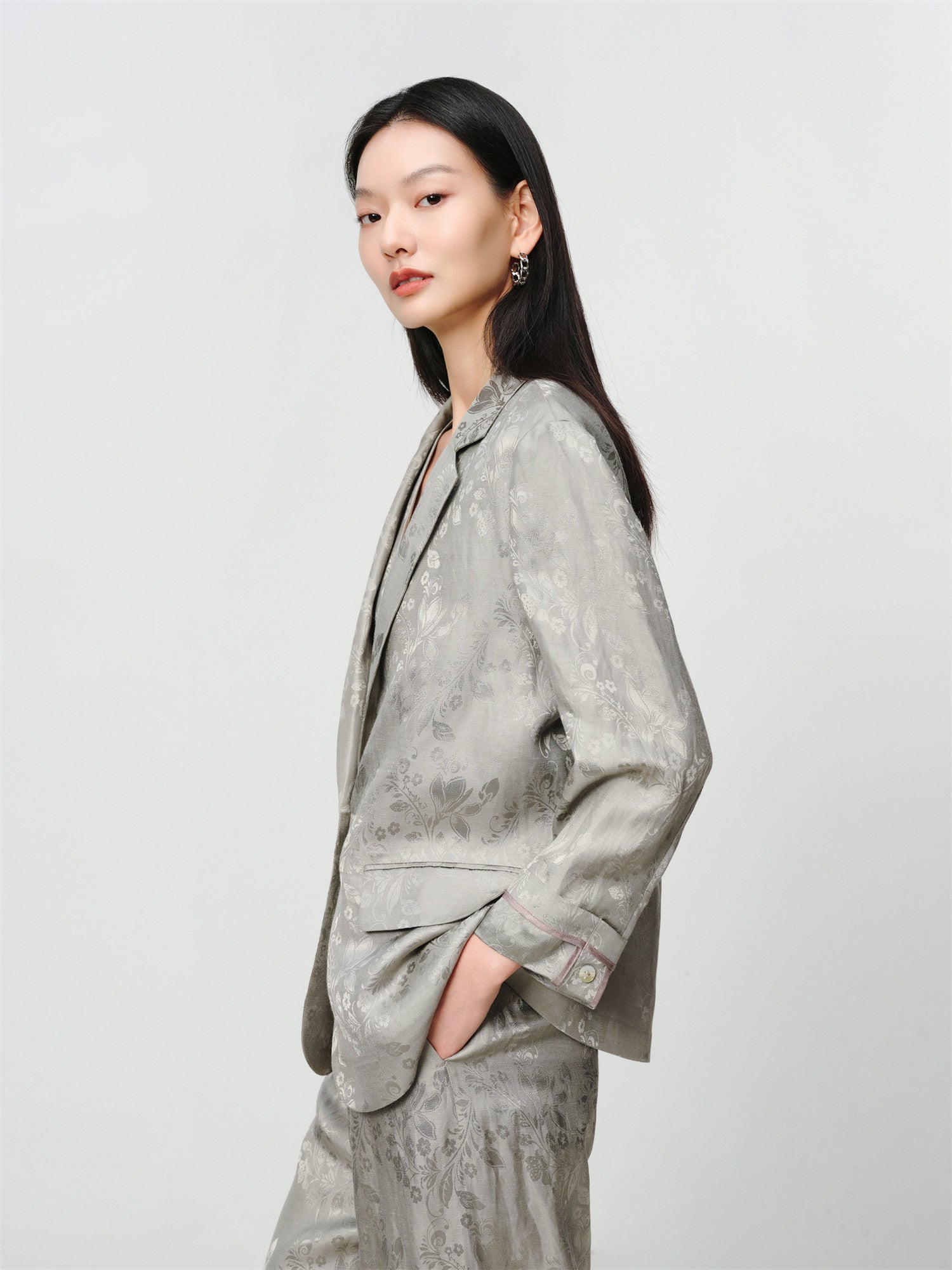 Linen Jacquard Jacket | Grey