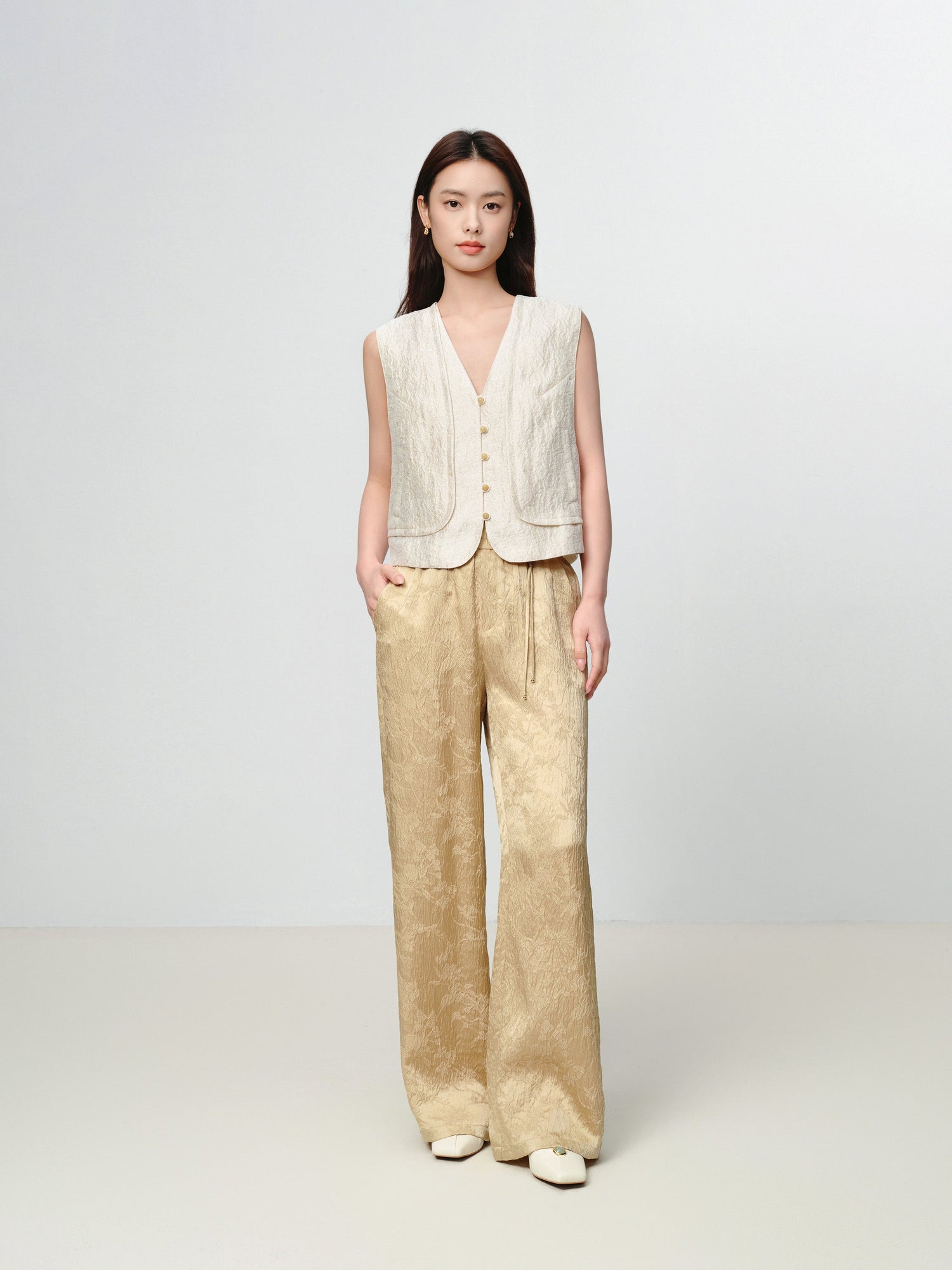 Mulberry Silk Wide-Leg Pants | Khaki