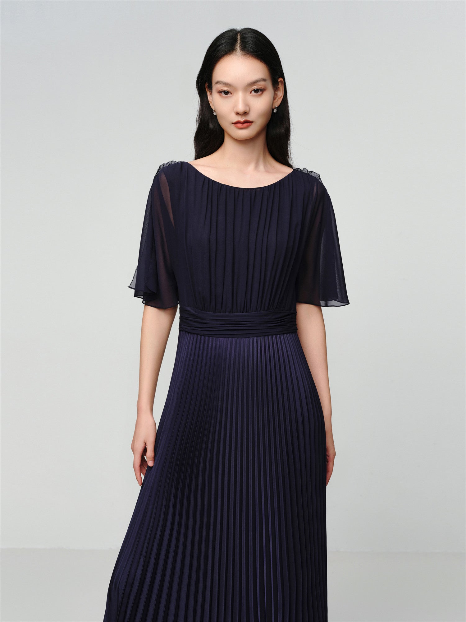 Pleated Patchwork Dress | Navy