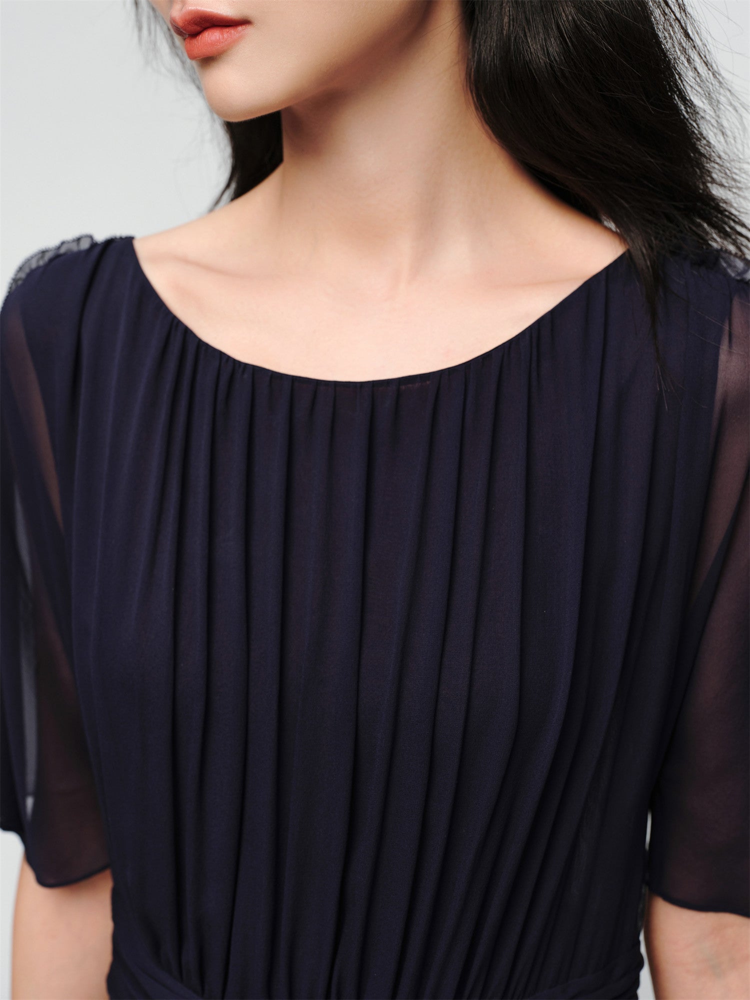 Pleated Patchwork Dress | Navy