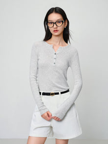 Slim round neck knit base sweater | Grey