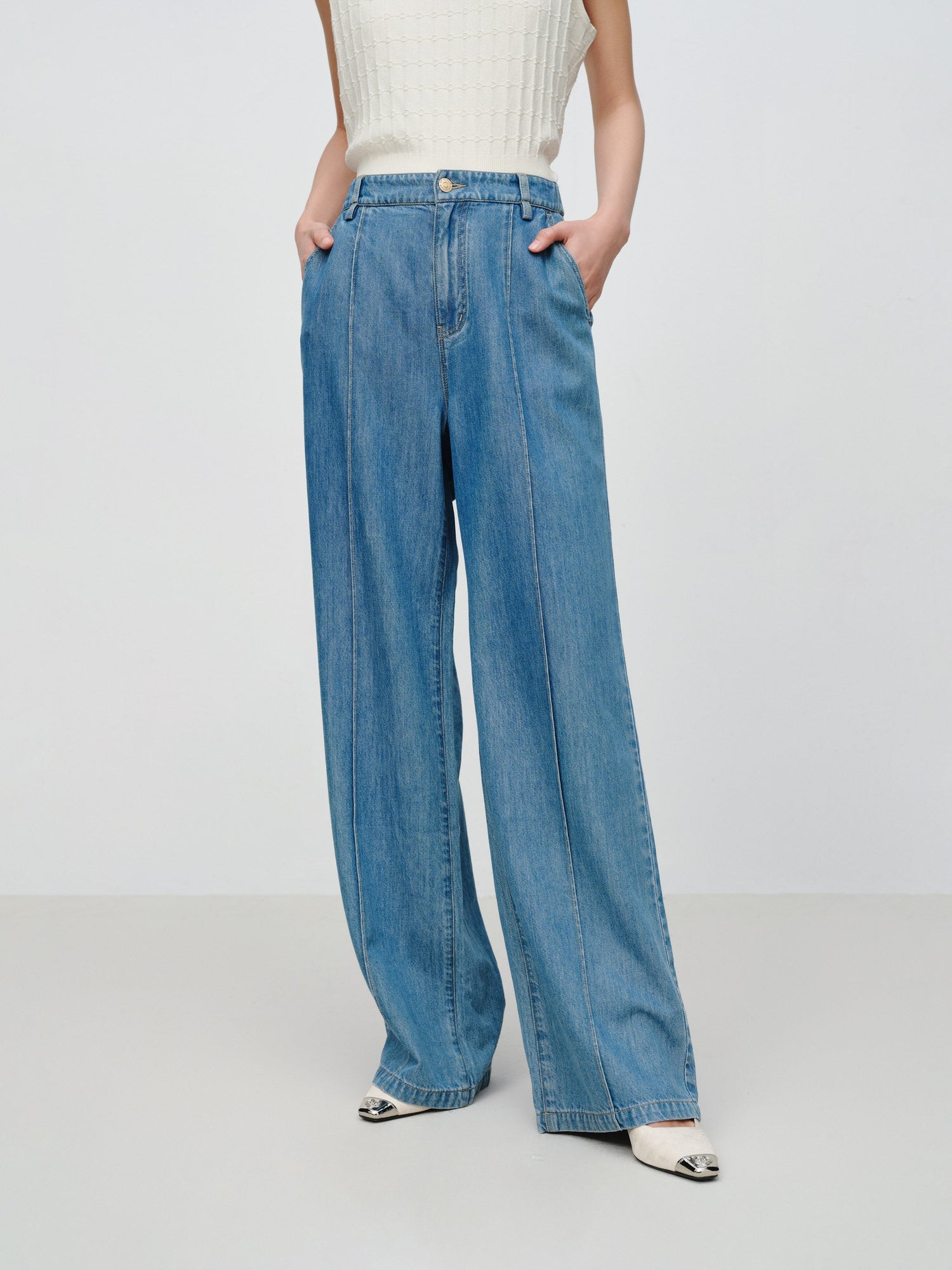Designer Fluid TENCEL Straight-Leg Pants | Blue
