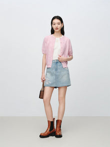Jacquard Short-Sleeve Knit Top | Pink