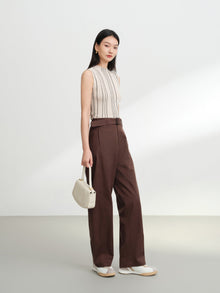 Wool Striped Slimming Sleeveless Knit Vest | Beige