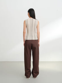 Wool Striped Slimming Sleeveless Knit Vest | Beige