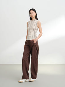 Wool Striped Slimming Sleeveless Knit Vest | Beige