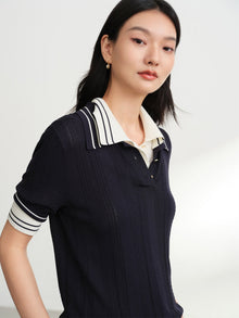 Collared Knit Base Layer Top | Navy