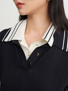 Collared Knit Base Layer Top | Navy