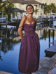 Oakleigh Blackberry Purple Cotton Lace-up Back Midi Dress | Black