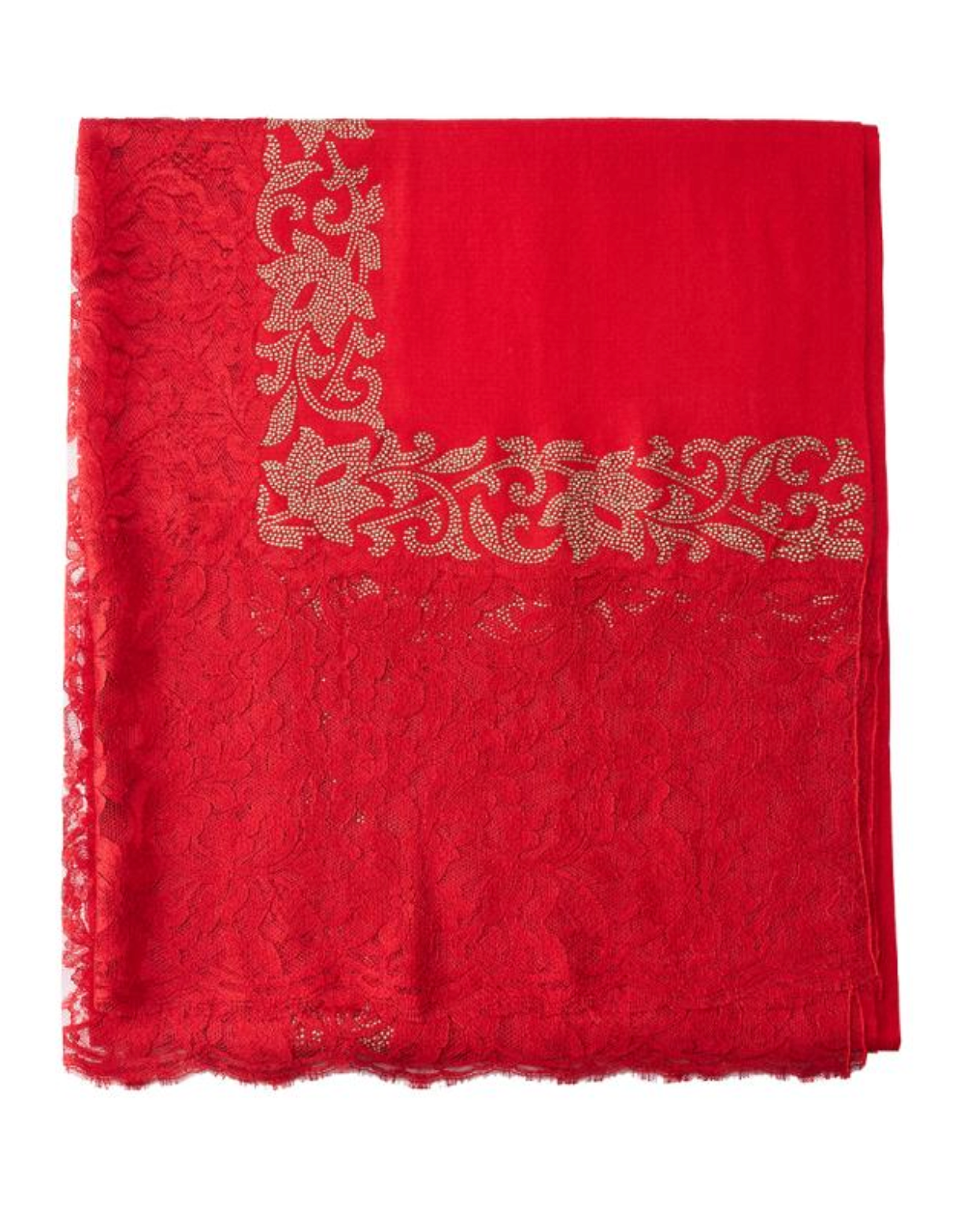 Cashmere Indian Hand-Embroidered Scarf | Red