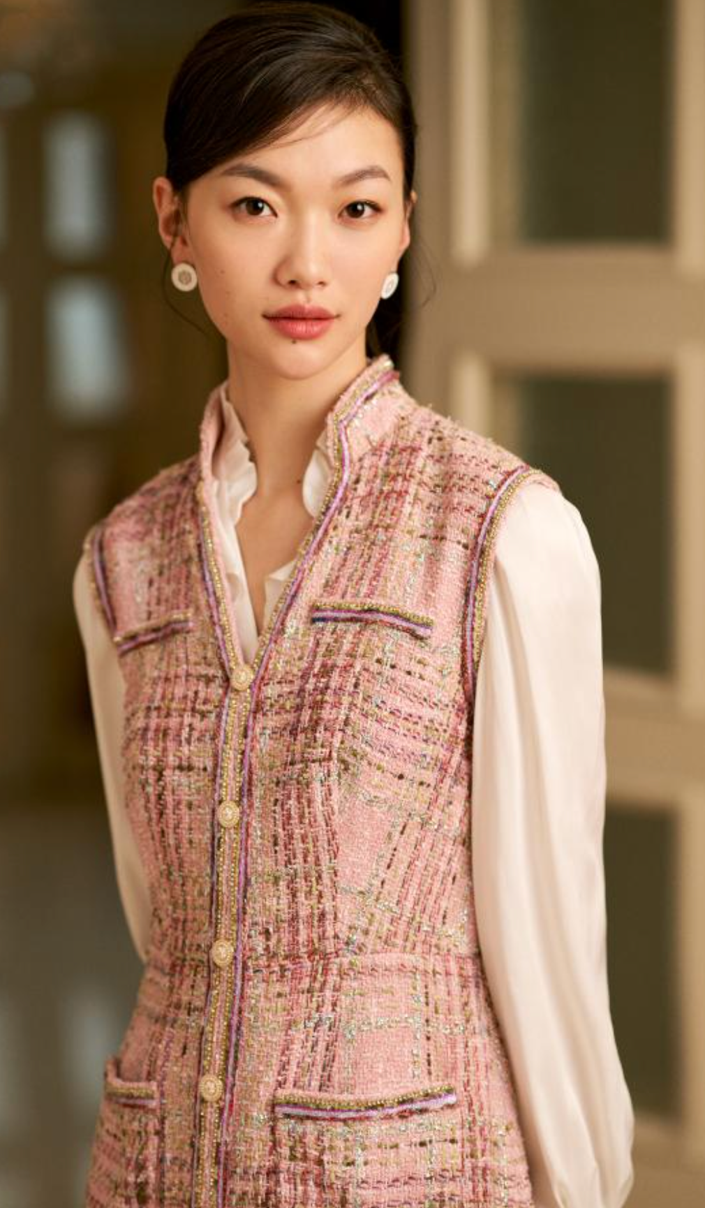 Tweed Sleeveless Dress | Pink